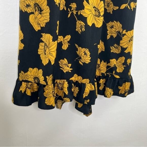 Reset by Jane Black Yellow Gold Floral Ruffle Dress Size Medium - Picture 11 of 15